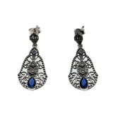 Indigo Jewel - Estate Sterling Silver Blue Sapphire & Seed Pearl Filigree Earrings (EE214)