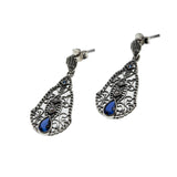 Indigo Jewel - Estate Sterling Silver Blue Sapphire & Seed Pearl Filigree Earrings (EE214)