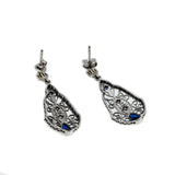 Indigo Jewel - Estate Sterling Silver Blue Sapphire & Seed Pearl Filigree Earrings (EE214)