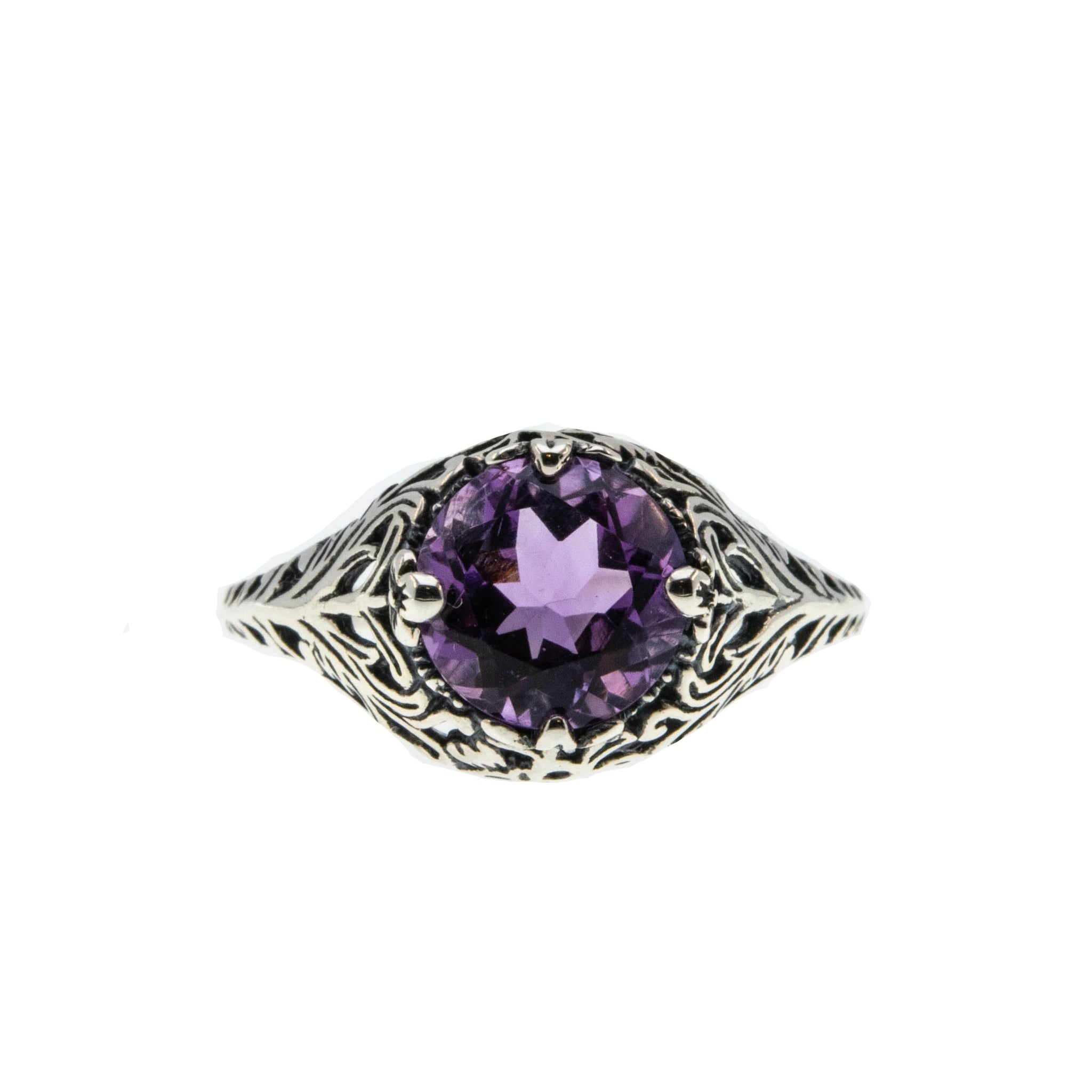 Passion - Estate Sterling Silver Natural Amethyst Filigree Ring  (ER302)