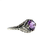 Passion - Estate Sterling Silver Natural Amethyst Filigree Ring  (ER302)