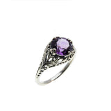 Passion - Estate Sterling Silver Natural Amethyst Filigree Ring  (ER302)