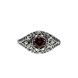 Earth & Sea - Estate Sterling Silver Natural Garnet & Seed Pearl Filigree Ring (ER300)