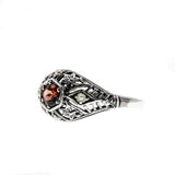 Earth & Sea - Estate Sterling Silver Natural Garnet & Seed Pearl Filigree Ring (ER300)