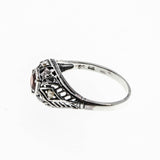 Earth & Sea - Estate Sterling Silver Natural Garnet & Seed Pearl Filigree Ring (ER300)