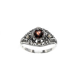 Earth & Sea - Estate Sterling Silver Natural Garnet & Seed Pearl Filigree Ring (ER300)
