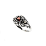 Earth & Sea - Estate Sterling Silver Natural Garnet & Seed Pearl Filigree Ring (ER300)