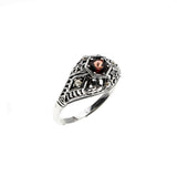 Earth & Sea - Estate Sterling Silver Natural Garnet & Seed Pearl Filigree Ring (ER300)