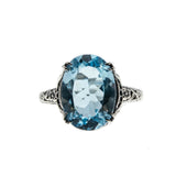 Ocean View - Estate Sterling Silver Natural Blue Topaz Floral Filigree Ring (ER307)