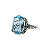 Ocean View - Estate Sterling Silver Natural Blue Topaz Floral Filigree Ring (ER307)