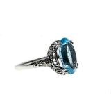 Ocean View - Estate Sterling Silver Natural Blue Topaz Floral Filigree Ring (ER307)