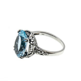 Ocean View - Estate Sterling Silver Natural Blue Topaz Floral Filigree Ring (ER307)