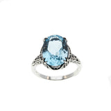 Ocean View - Estate Sterling Silver Natural Blue Topaz Floral Filigree Ring (ER307)