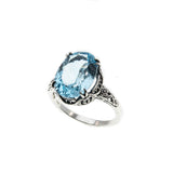 Ocean View - Estate Sterling Silver Natural Blue Topaz Floral Filigree Ring (ER307)