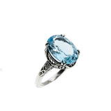 Ocean View - Estate Sterling Silver Natural Blue Topaz Floral Filigree Ring (ER307)