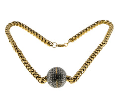 Ballroom Glitz - Vintage Gold & Rhodium Plated Rhinestone Crystal Disco Ball Pendant & Chain (VP285)