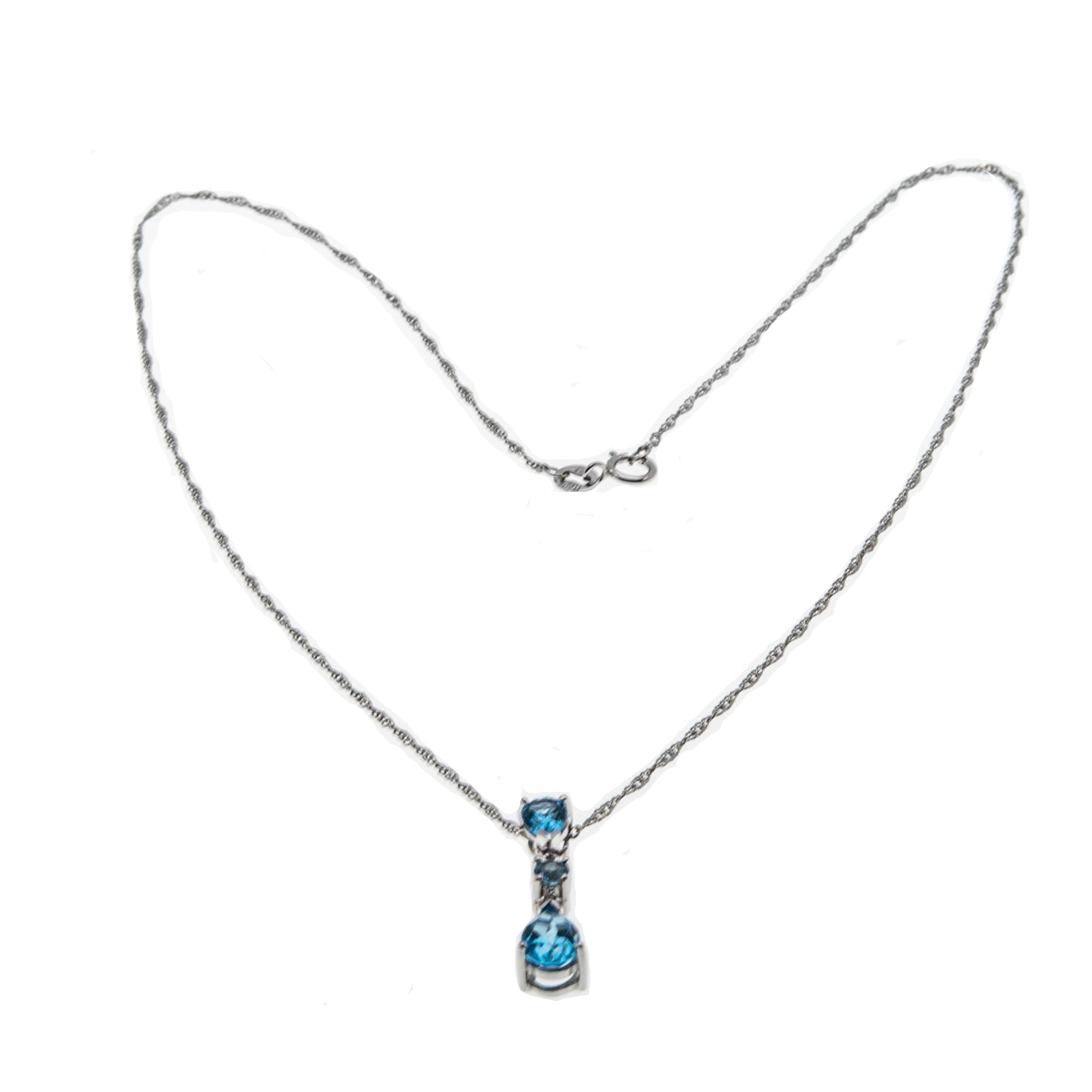 Raindrops - Estate 10K White Gold Natural Swiss Blue Topaz & Diamond Pendant & 14K Chain (EP062)