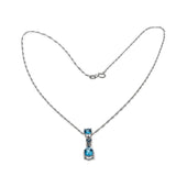 Raindrops - Estate 10K White Gold Natural Swiss Blue Topaz & Diamond Pendant & 14K Chain (EP062)