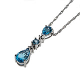 Raindrops - Estate 10K White Gold Natural Swiss Blue Topaz & Diamond Pendant & 14K Chain (EP062)