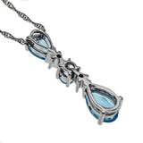 Raindrops - Estate 10K White Gold Natural Swiss Blue Topaz & Diamond Pendant & 14K Chain (EP062)