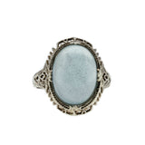Blue Mist - Art Deco 14K White Gold Natural Aquamarine Cabochon Filigree Ring (ADR244)