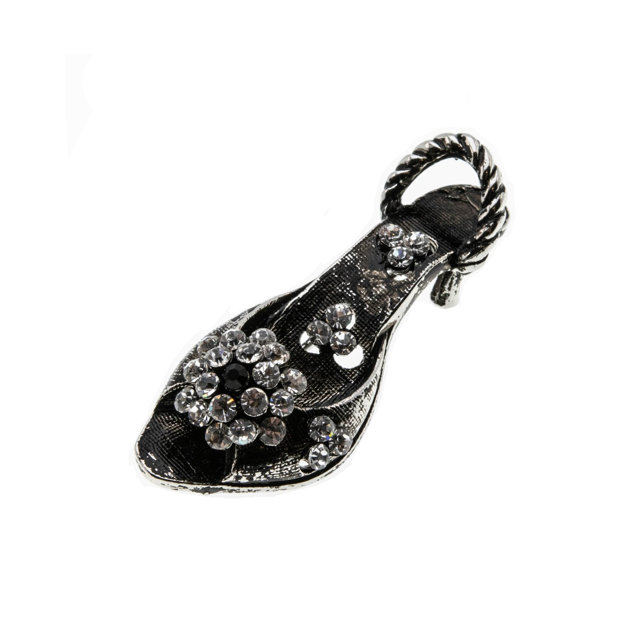 It's A Shoo-In  - Estate Silver Plate Crystal Rhinestone Shoe Brooch (EBR008)
