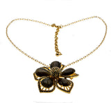 Golden Flower -  Estate Signed 'Joan Rivers' Gold Plate Glass Tiger Eye & Crystal Rhine Stone Pendant/Brooch (EP064)
