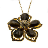 Golden Flower -  Estate Signed 'Joan Rivers' Gold Plate Glass Tiger Eye & Crystal Rhine Stone Pendant/Brooch (EP064)