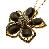 Golden Flower -  Estate Signed 'Joan Rivers' Gold Plate Glass Tiger Eye & Crystal Rhine Stone Pendant/Brooch (EP064)