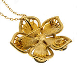 Golden Flower -  Estate Signed 'Joan Rivers' Gold Plate Glass Tiger Eye & Crystal Rhine Stone Pendant/Brooch (EP064)