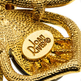 Golden Flower -  Estate Signed 'Joan Rivers' Gold Plate Glass Tiger Eye & Crystal Rhine Stone Pendant/Brooch (EP064)