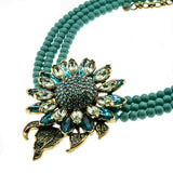 Full Bloom - Vintage Signed 'Heidi Daus' Bronze Toned Metal Austrian Swarovski Crystal Rhinestone & Faux Turquoise Necklace & Earring Set (VN178)