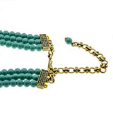 Full Bloom - Vintage Signed 'Heidi Daus' Bronze Toned Metal Austrian Swarovski Crystal Rhinestone & Faux Turquoise Necklace & Earring Set (VN178)