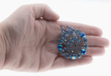 Shades Of Blue - Vintage 'Continental' Rhodium Plated Austrian Swarovski Crystal Rhinestone Brooch (VBR234)