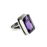 Purple Reign - Estate Sterling Silver Emerald Cut Amethyst Ring (ER315)