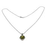 Green Elegance - Estate 14K White Gold Natural Peridot & Diamond Pendant & Chain (EP068)
