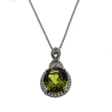 Green Elegance - Estate 14K White Gold Natural Peridot & Diamond Pendant & Chain (EP068)