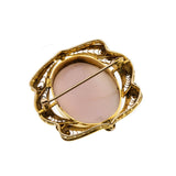 Portrait of A Goddess - Victorian Signed 10K Gold Carved Angel Skin Coral Cameo & Natural Pearl Brooch (VICBR026)