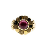 Flower Power - Vintage 14K Gold Natural Ruby Cabochon Flower Ring (VR884)