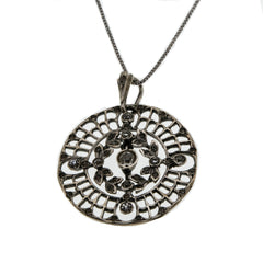 Edwardian Delicacy - Edwardian Sterling Silver Paste Gemstone Filigree Pendant & Chain (EDP026)
