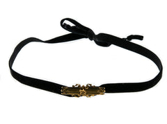 Age of Elegance - Edwardian English 'Dated 1905' 9K Gold 'Ivy Leaf' Black Velvet Choker Necklace (EDN024)