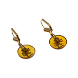 Heraldic Adornments - Art Deco Gold Plate & Sterling Silver Resin Lion Dangly Earrings (ADE037)