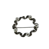 Lustrous Wreath - Vintage Signed UTICA Sterling Silver Faux Pearl & Crystal Rhinestone Brooch (VBR247)