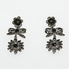 Español De Renaissance - Art Deco 900 Silver 'Bow & Floral' Filigree Earrings (ADE40)