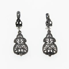 Exquisite Deco - Art Deco Spanish 800 Silver Natural Rose Cut White Topaz Open-Work Earrings (VE041)