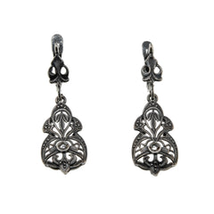 Exquisite Deco - Art Deco Spanish 800 Silver Natural Rose Cut White Topaz Open-Work Dangly Earrings (VE041)