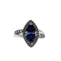 Marquise Halo - Vintage Sterling Silver Tanzanite Inspired Crystal Rhinestone Ring (VR1144)