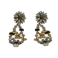 David Andersen - Estate 20K Gold Plate Over Sterling Silver Enamel Butterfly Flora Dangly Earrings (VE547)