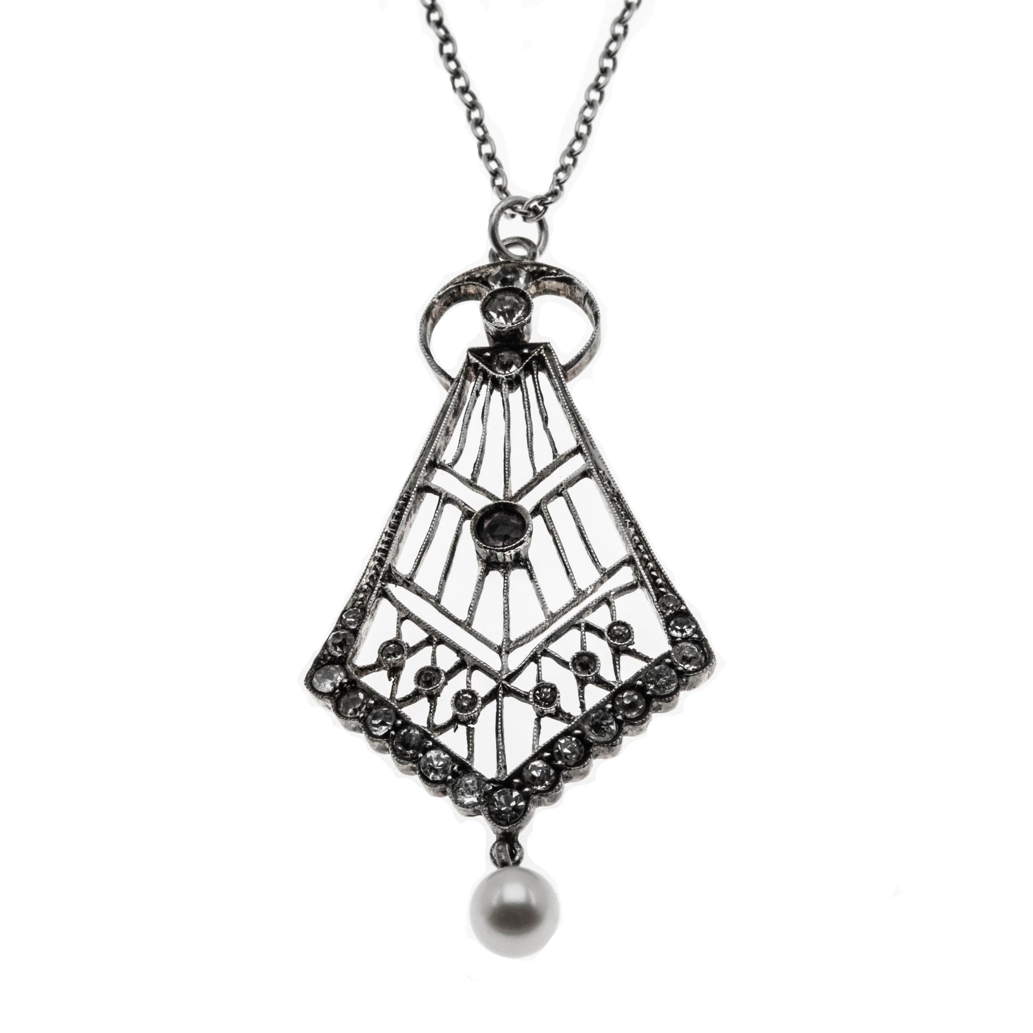 Gracious Living - Edwardian Sterling Silver Pearl & Paste Pendant & Chain (EDP029)