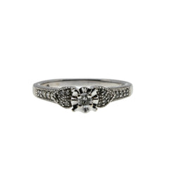 Art Deco Revival - Vintage 10K White Gold Natural Diamond Milgrain Ring (VR1166)
